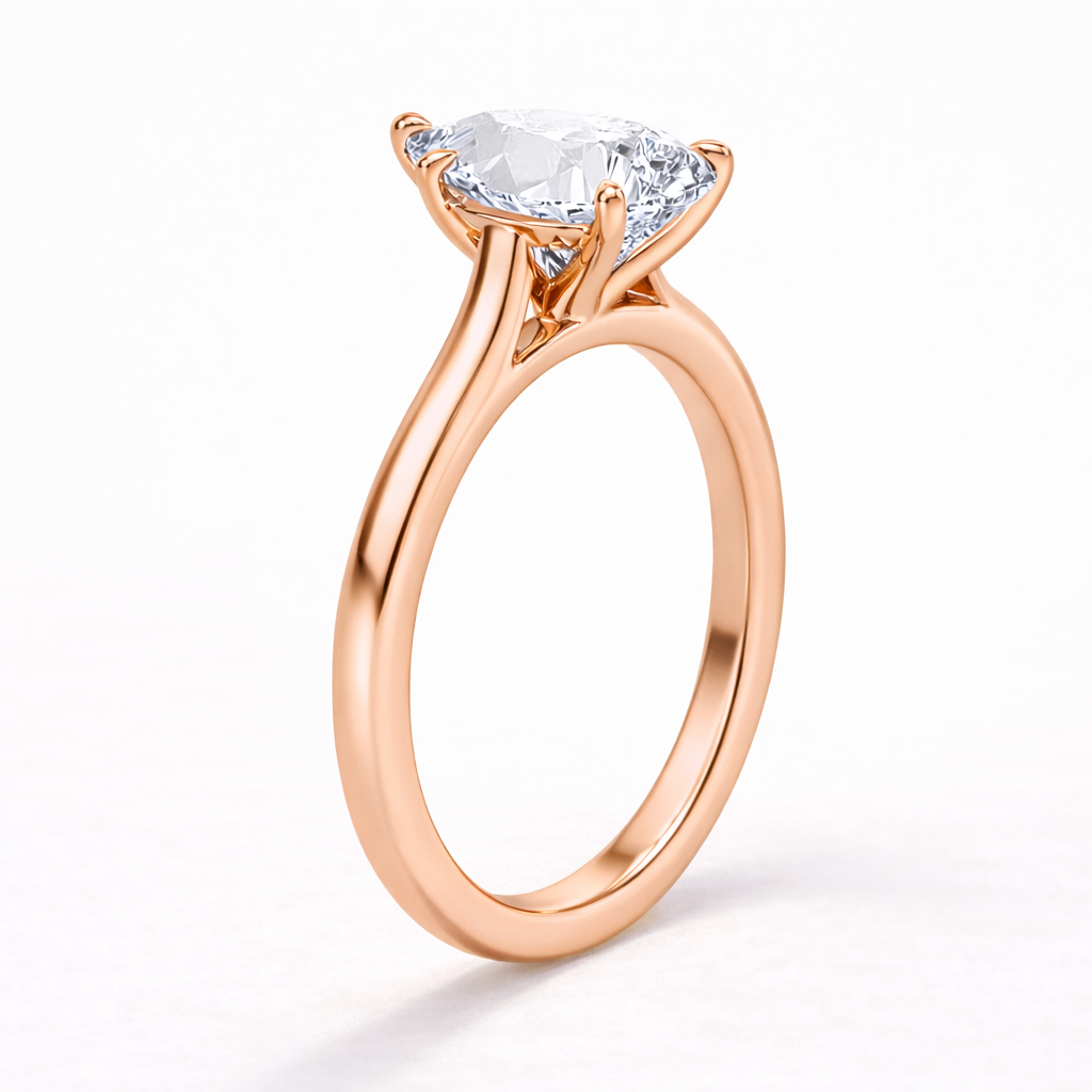 14K Cathedral Round Pear Solitaire Size 6.5