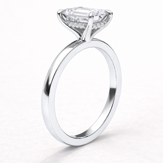 14K Flat Band Hidden Halo Emerald Solitaire Size 6.5