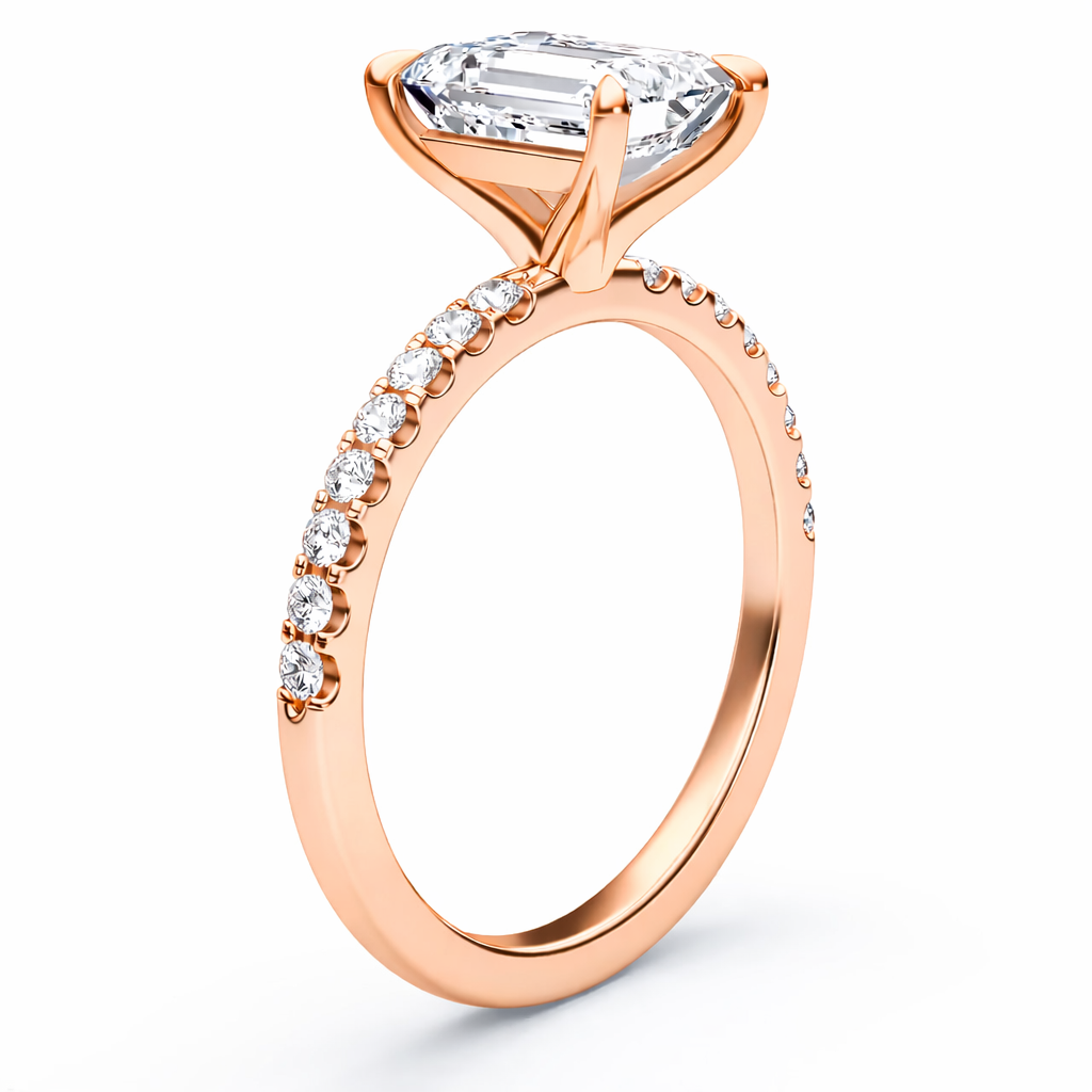 14K Flat Band Pave Emerald Solitaire Size 7.