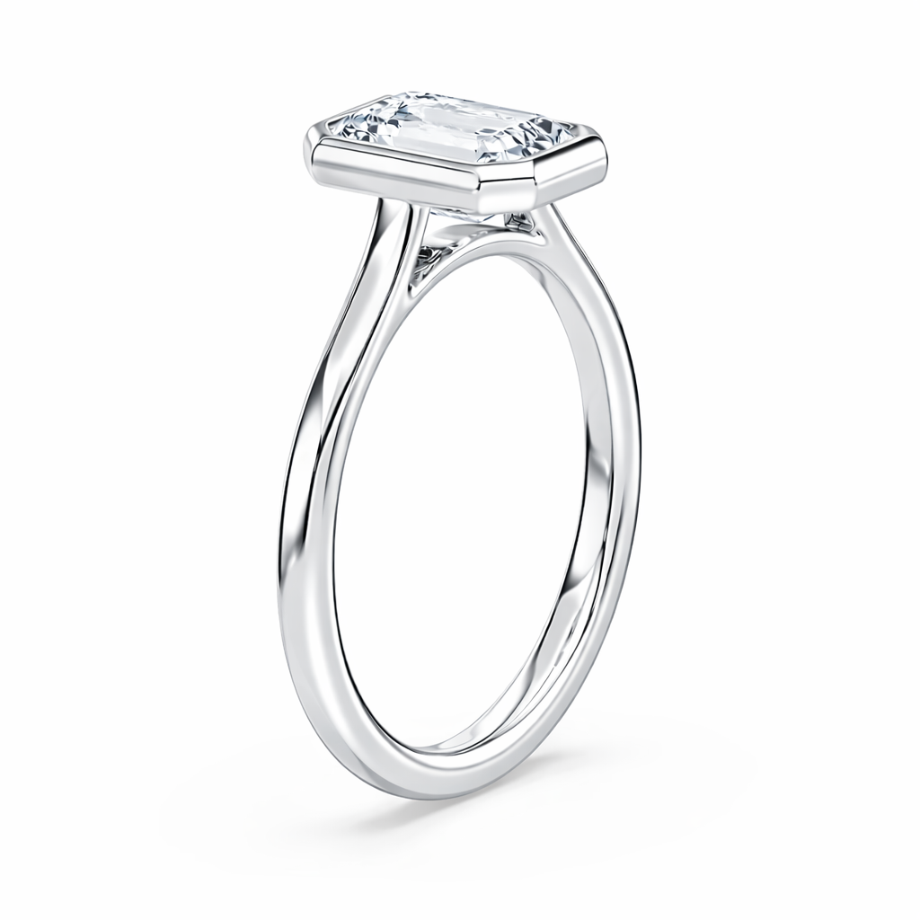 14K Bezel Set Emerald Solitaire Size 6.5