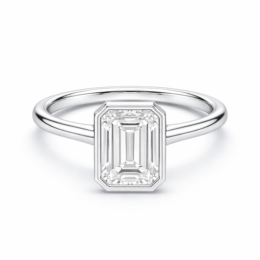 14K Bezel Set Emerald Solitaire Size 6.5