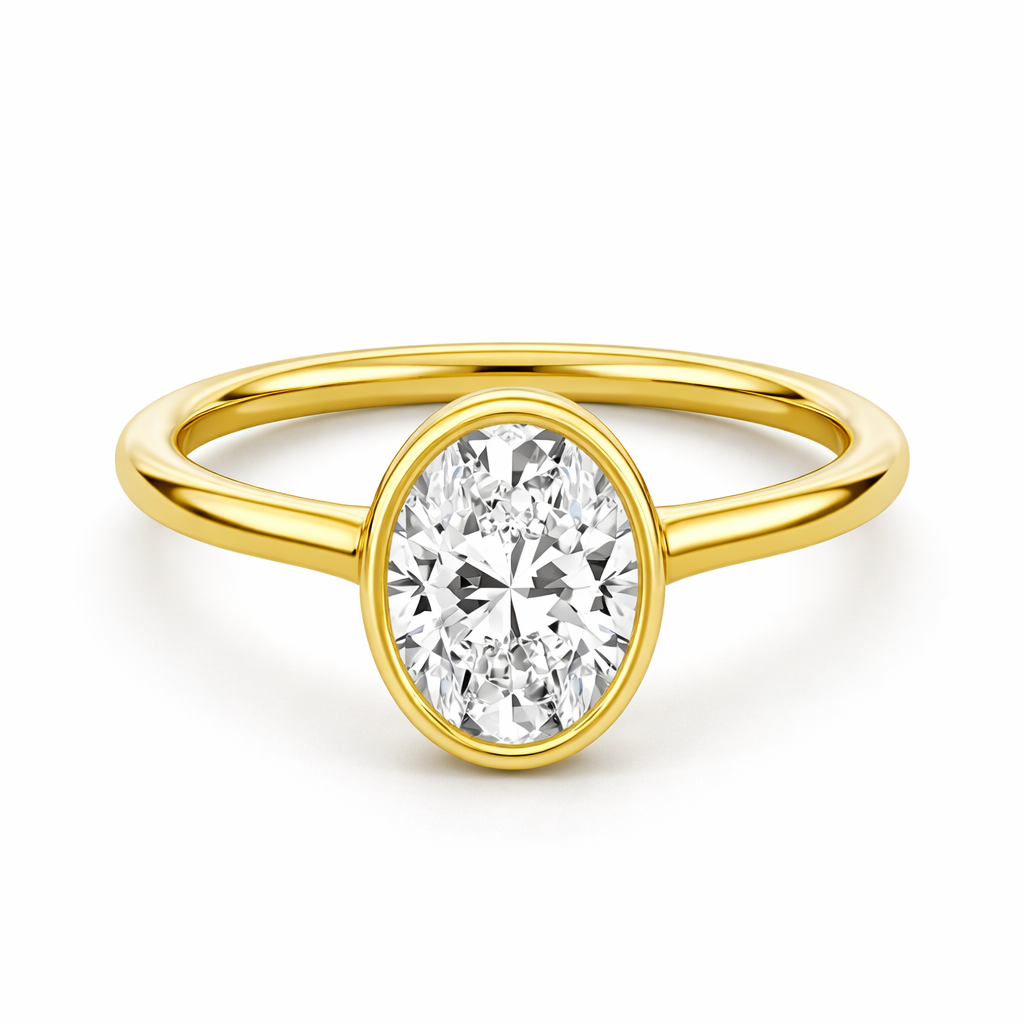 14K Bezel Set Oval Solitaire Size 7.