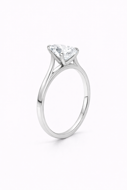 14K Cathedral Flat Edge Pear Solitaire Size 6.5