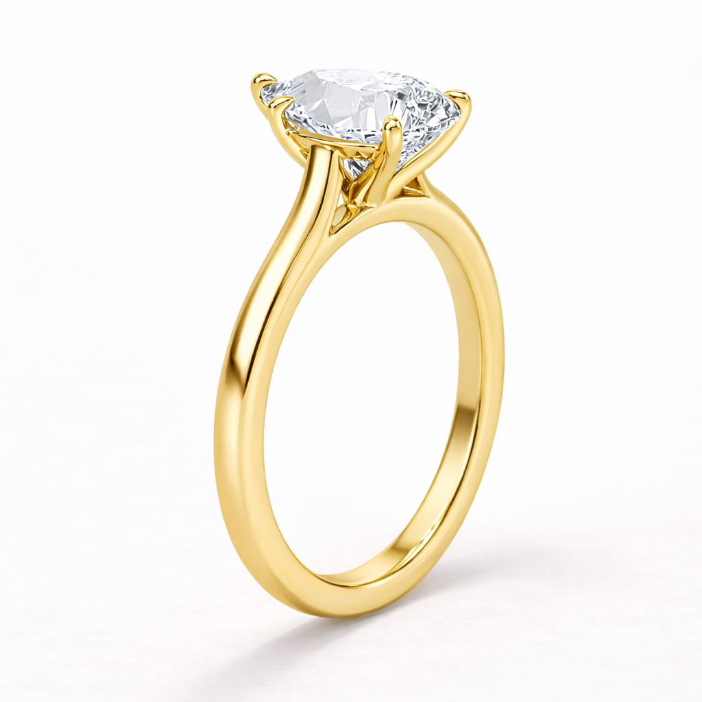 14K Cathedral Round Pear Solitaire Size 6.5