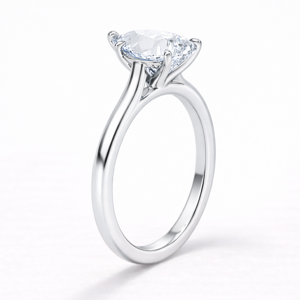 14K Cathedral Round Pear Solitaire Size 6.5