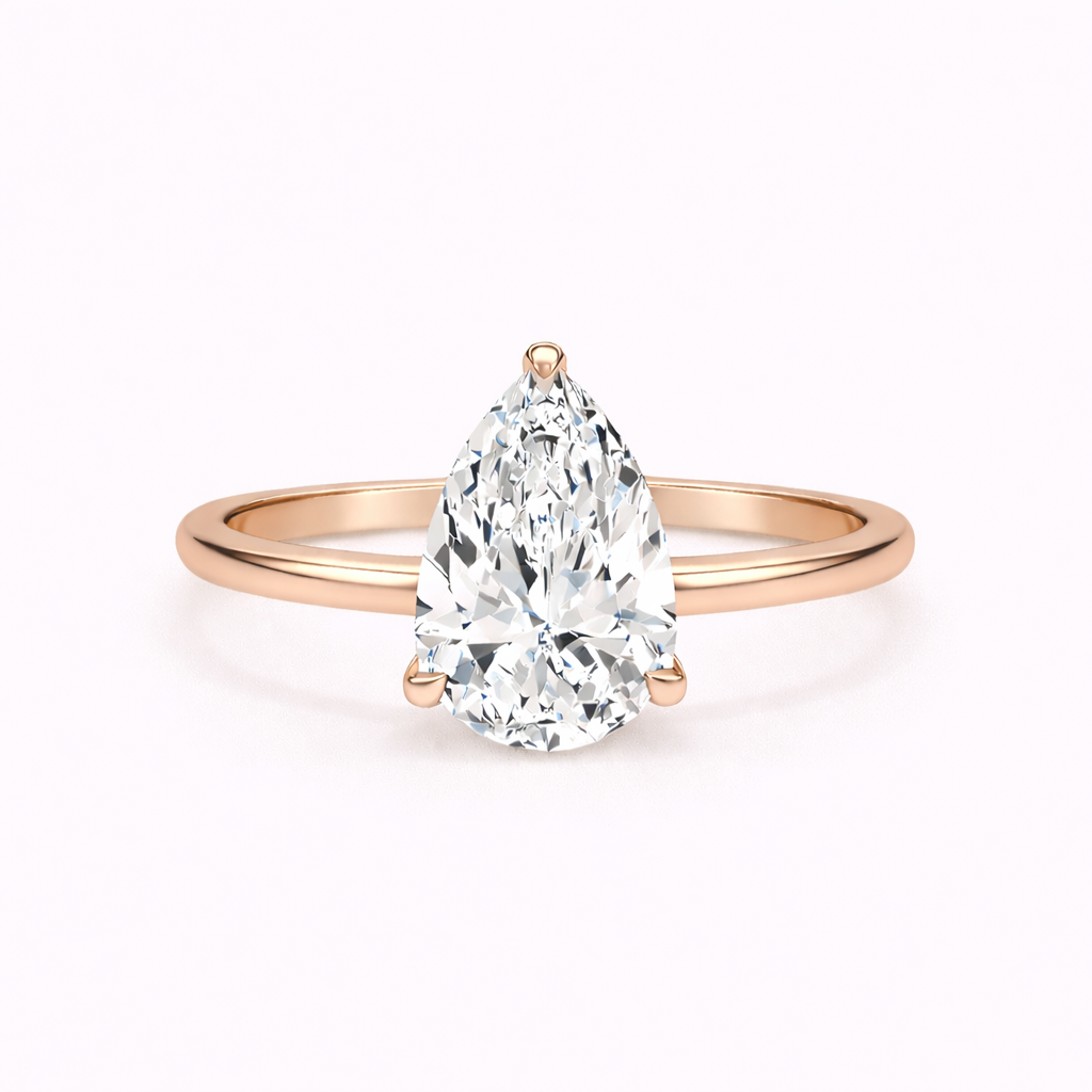 14K Cathedral Round Pear Solitaire Size 6.5