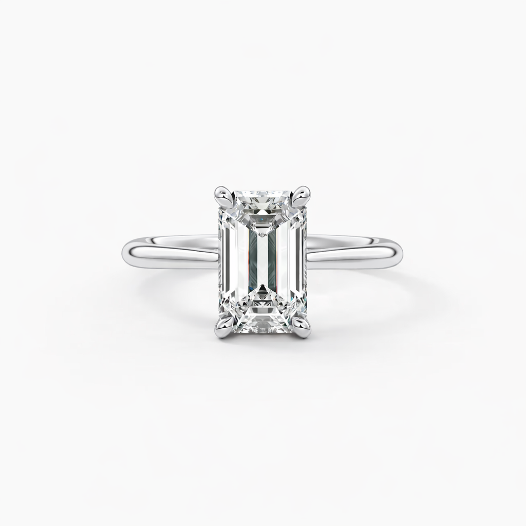 14K Cathedral Flat Band Hidden Halo Emerald Solitaire Size 6.5