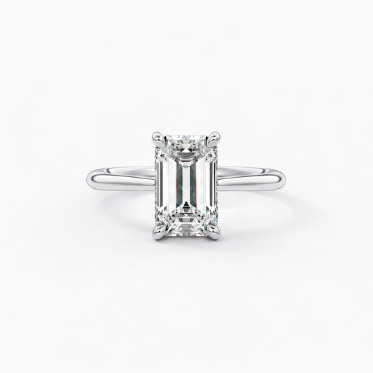 14K Cathedral Flat Band Hidden Halo Emerald Solitaire Size 6.5