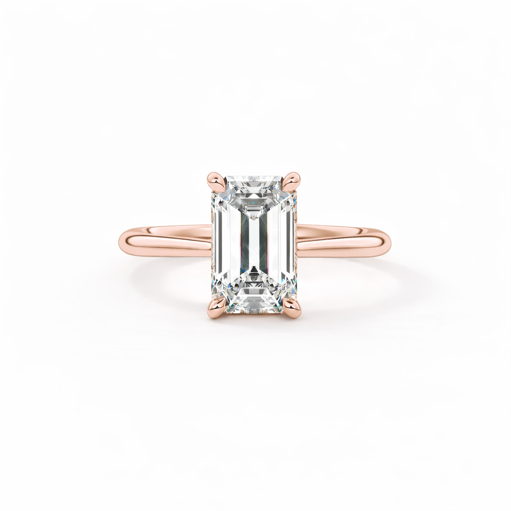 14K Cathedral Flat Band Hidden Halo Emerald Solitaire Size 6.5