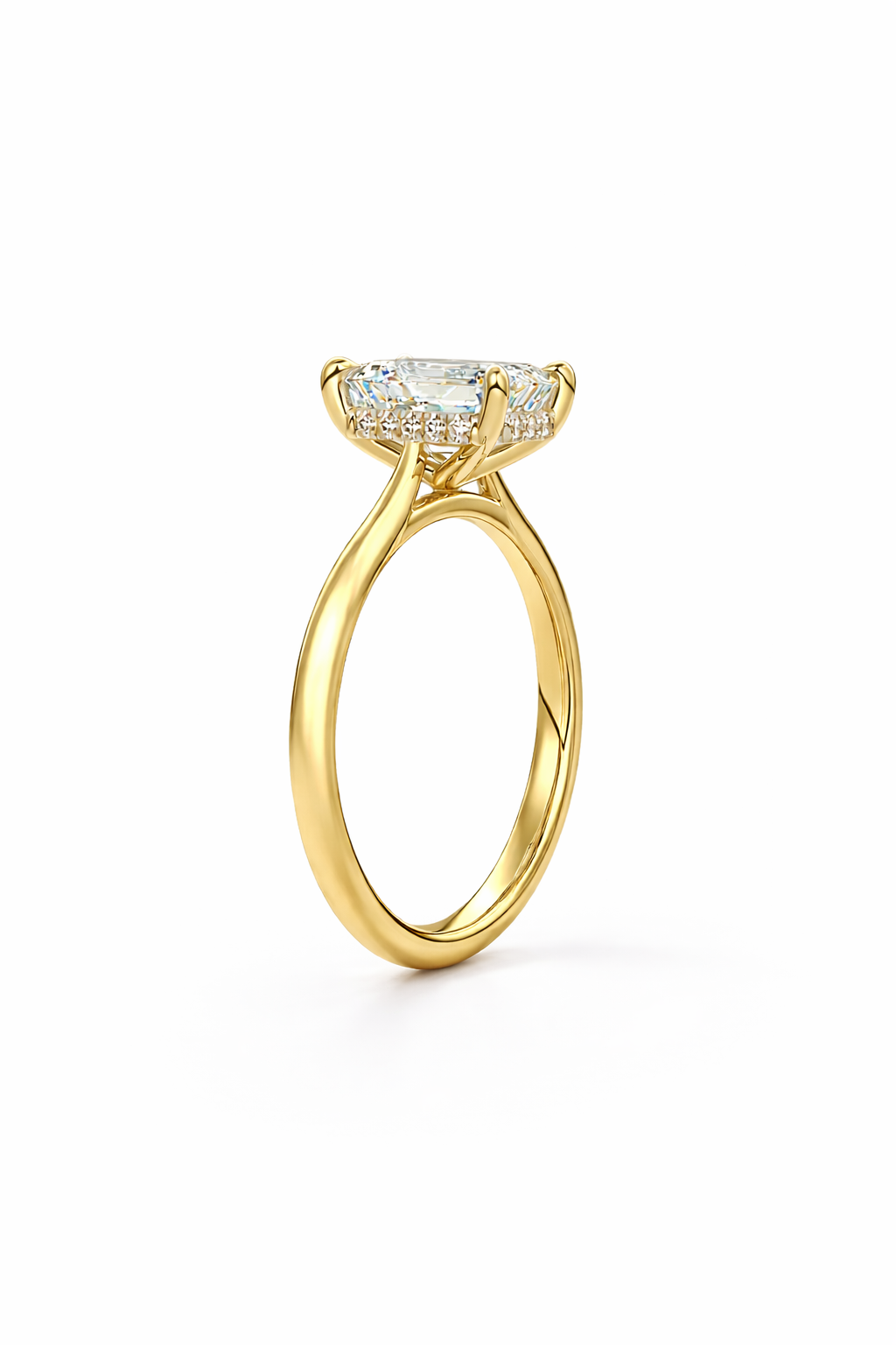 14K Cathedral Flat Band Hidden Halo Emerald Solitaire Size 6.5