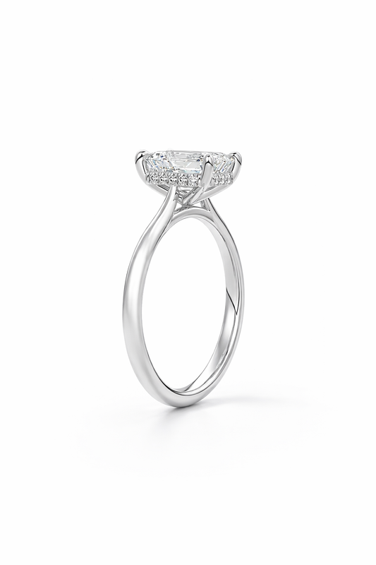 14K Cathedral Flat Band Hidden Halo Emerald Solitaire Size 6.5