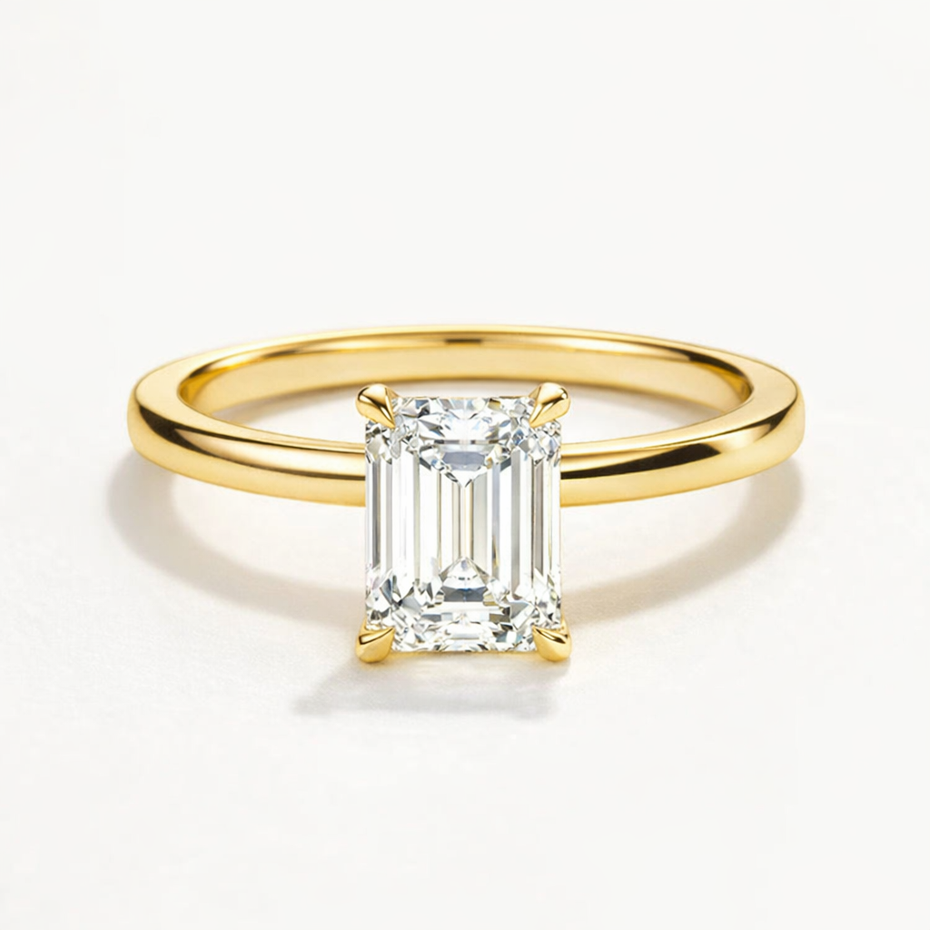 14K Flat Band Hidden Halo Emerald Solitaire Size 6.5