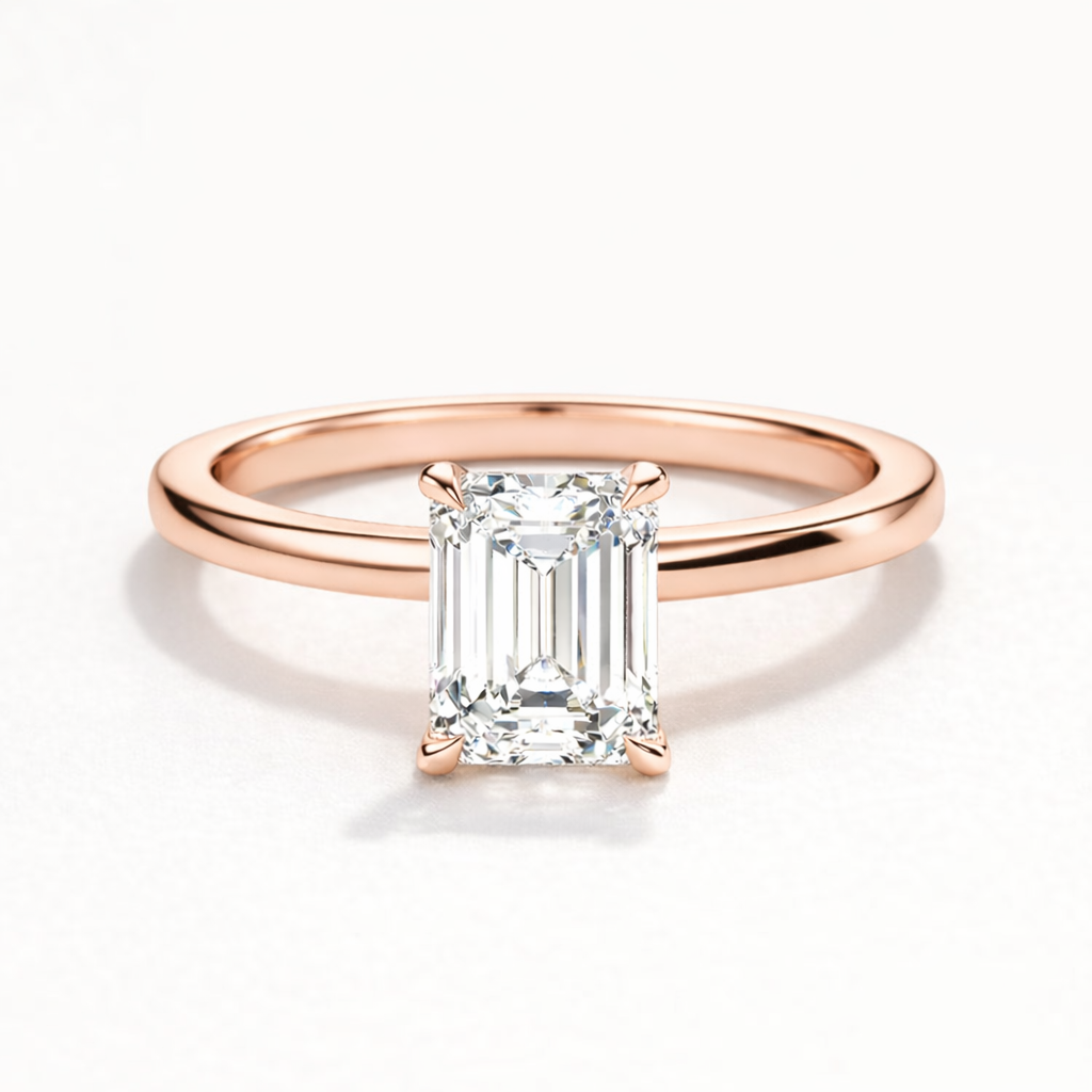 14K Flat Band Hidden Halo Emerald Solitaire Size 6.5