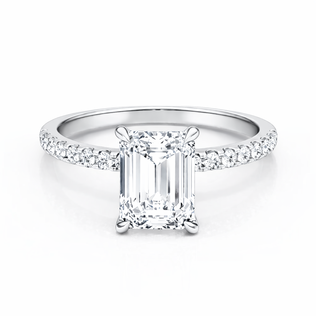 14K Flat Band Pave Emerald Solitaire Size 7.