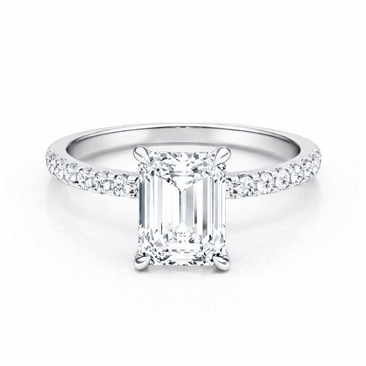 14K Flat Band Pave Emerald Solitaire Size 7.