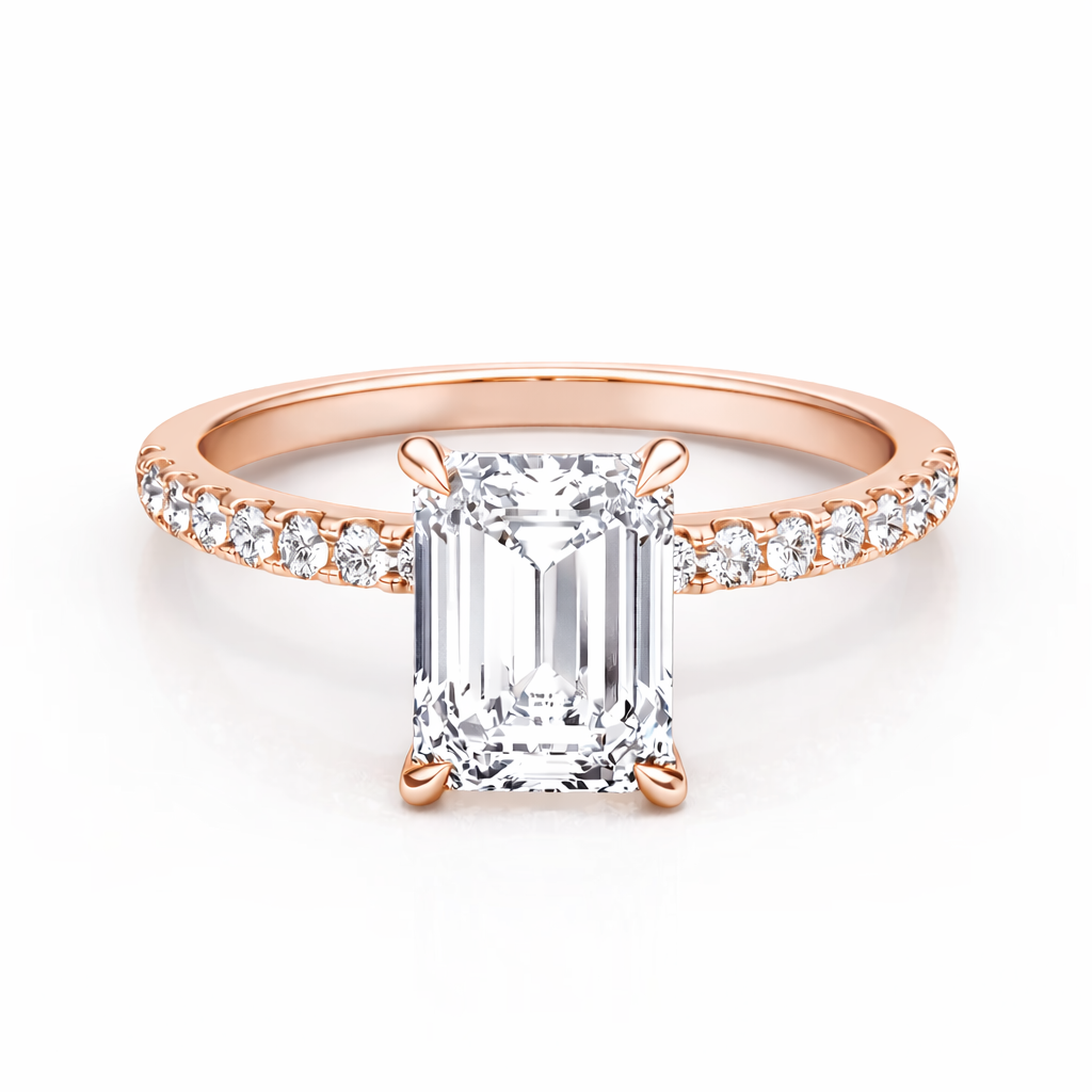 14K Flat Band Pave Emerald Solitaire Size 7.