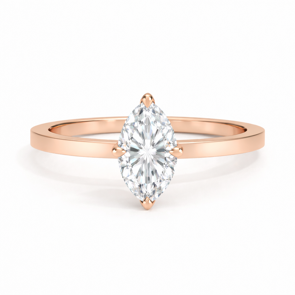 14K Cathedral Flat Edge Marquise Solitaire Size 6.