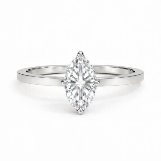 14K Cathedral Flat Edge Marquise Solitaire Size 6.