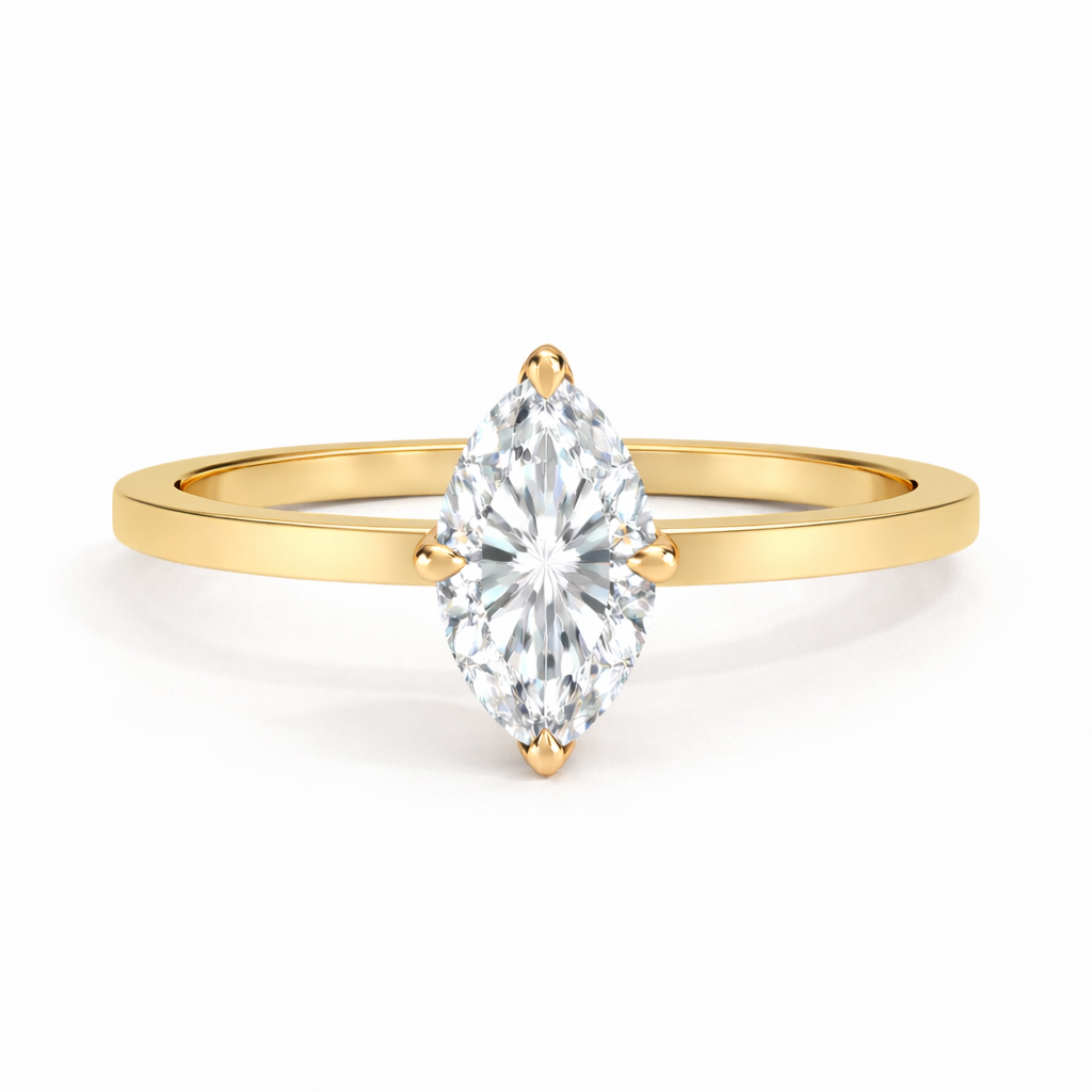 14K Cathedral Flat Edge Marquise Solitaire Size 6.
