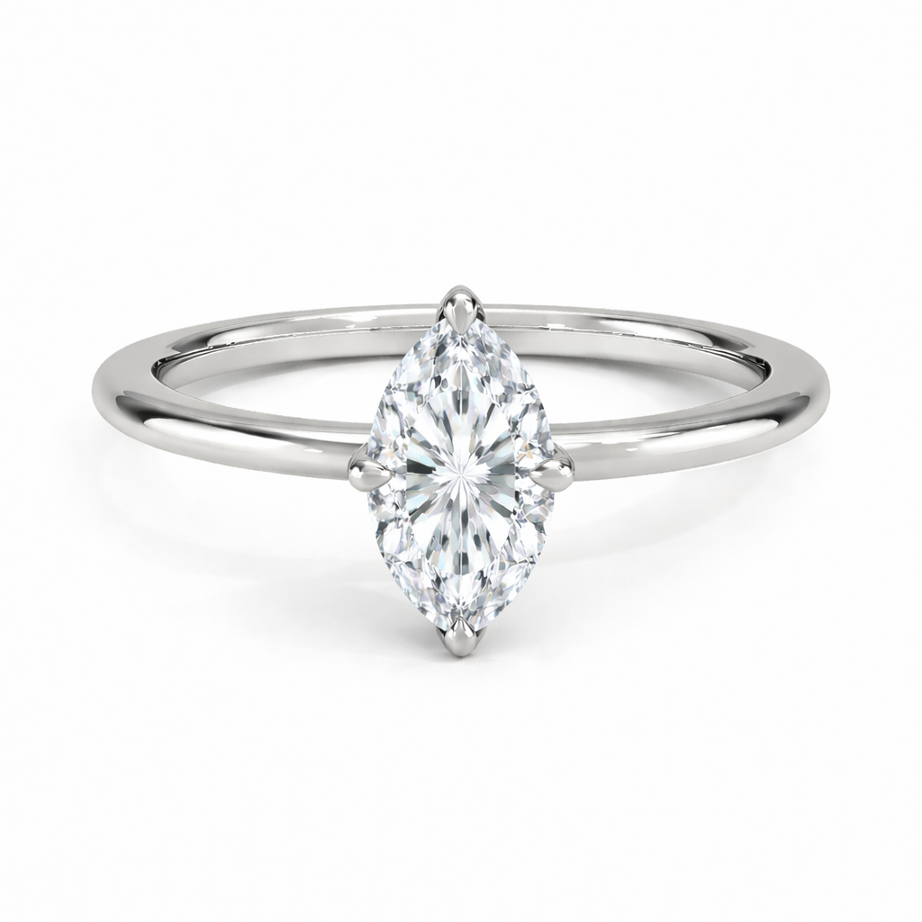 14K Cathedral Marquise Solitaire Size 6.5