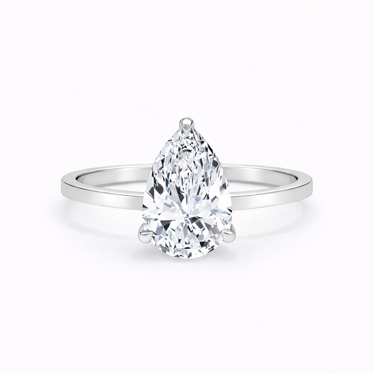 14K Cathedral Flat Edge Pear Solitaire Size 6.5
