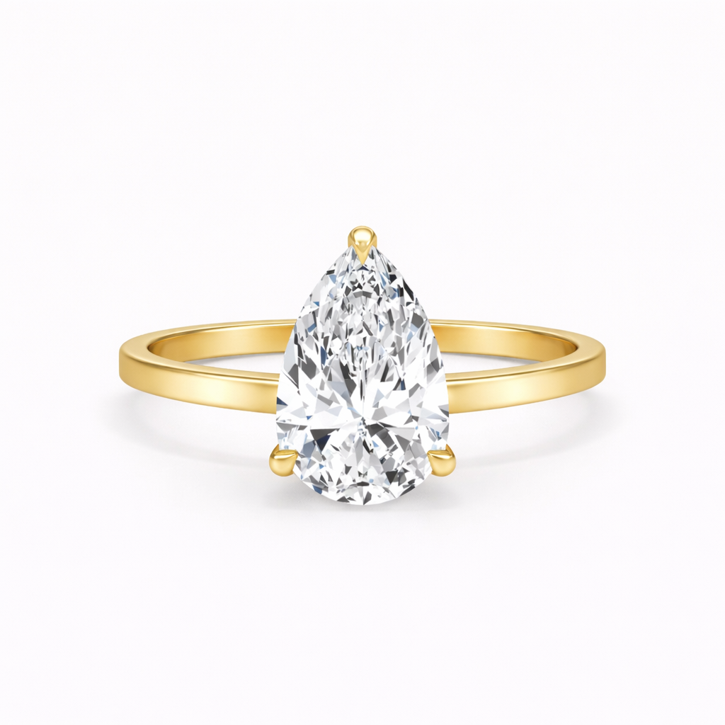 14K Cathedral Flat Edge Pear Solitaire Size 6.5