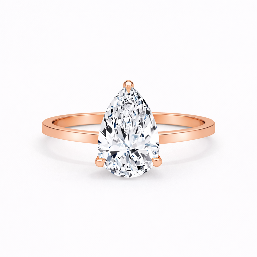 14K Cathedral Flat Edge Pear Solitaire Size 6.5