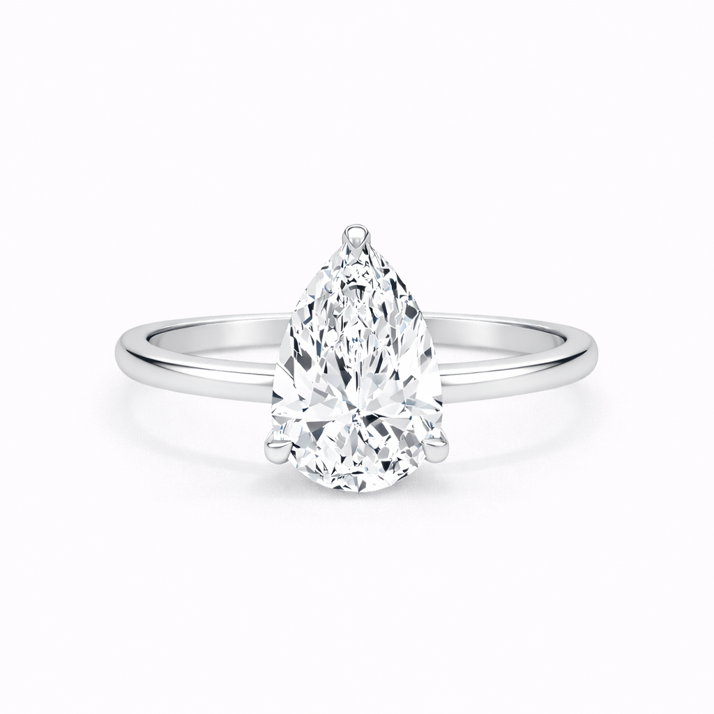 14K Cathedral Round Pear Solitaire Size 6.5