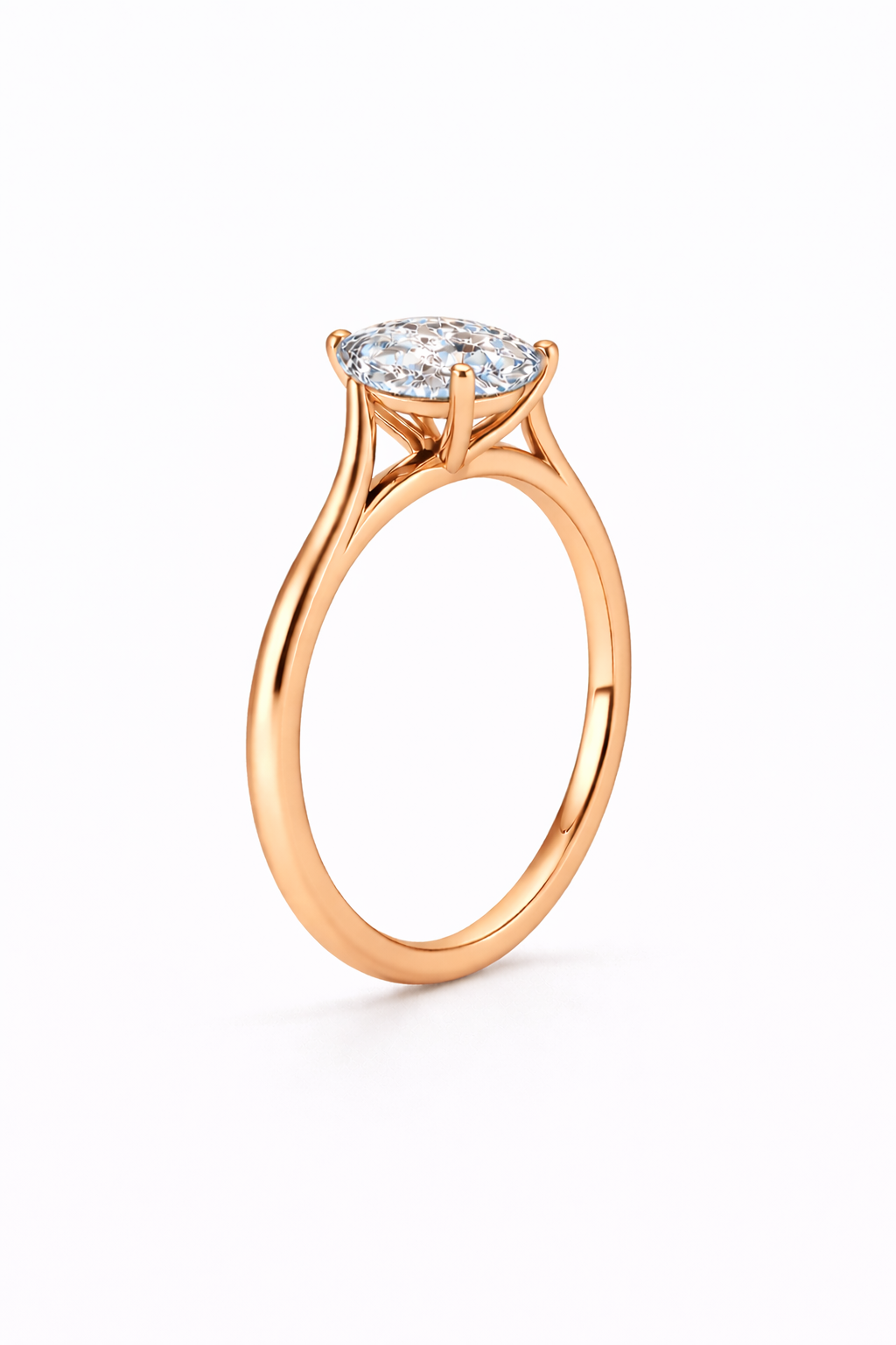 14K Cathedral Flat Edge Marquise Solitaire Size 6.