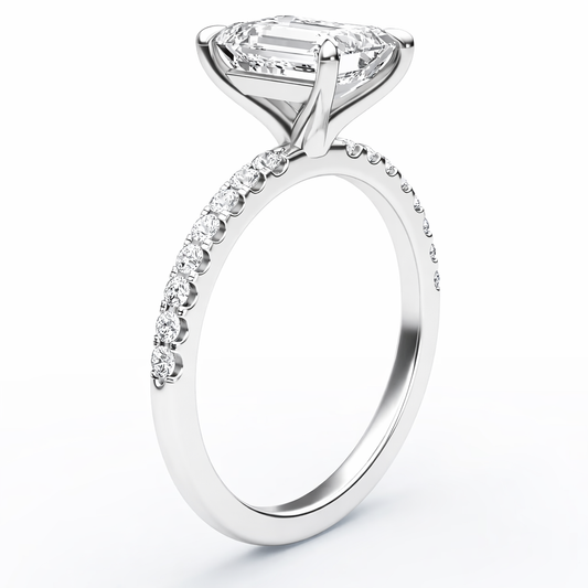 14K Flat Band Pave Emerald Solitaire Size 7.