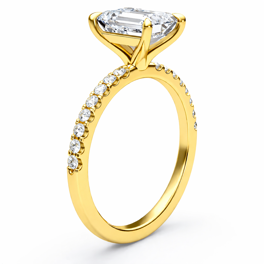 14K Flat Band Pave Emerald Solitaire Size 7.