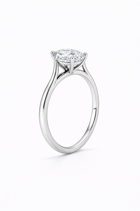 14K Cathedral Flat Edge Marquise Solitaire Size 6.
