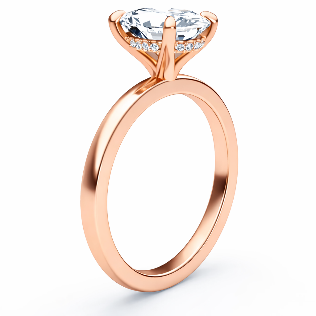 14K Hidden Halo Oval Solitaire Size 6.5