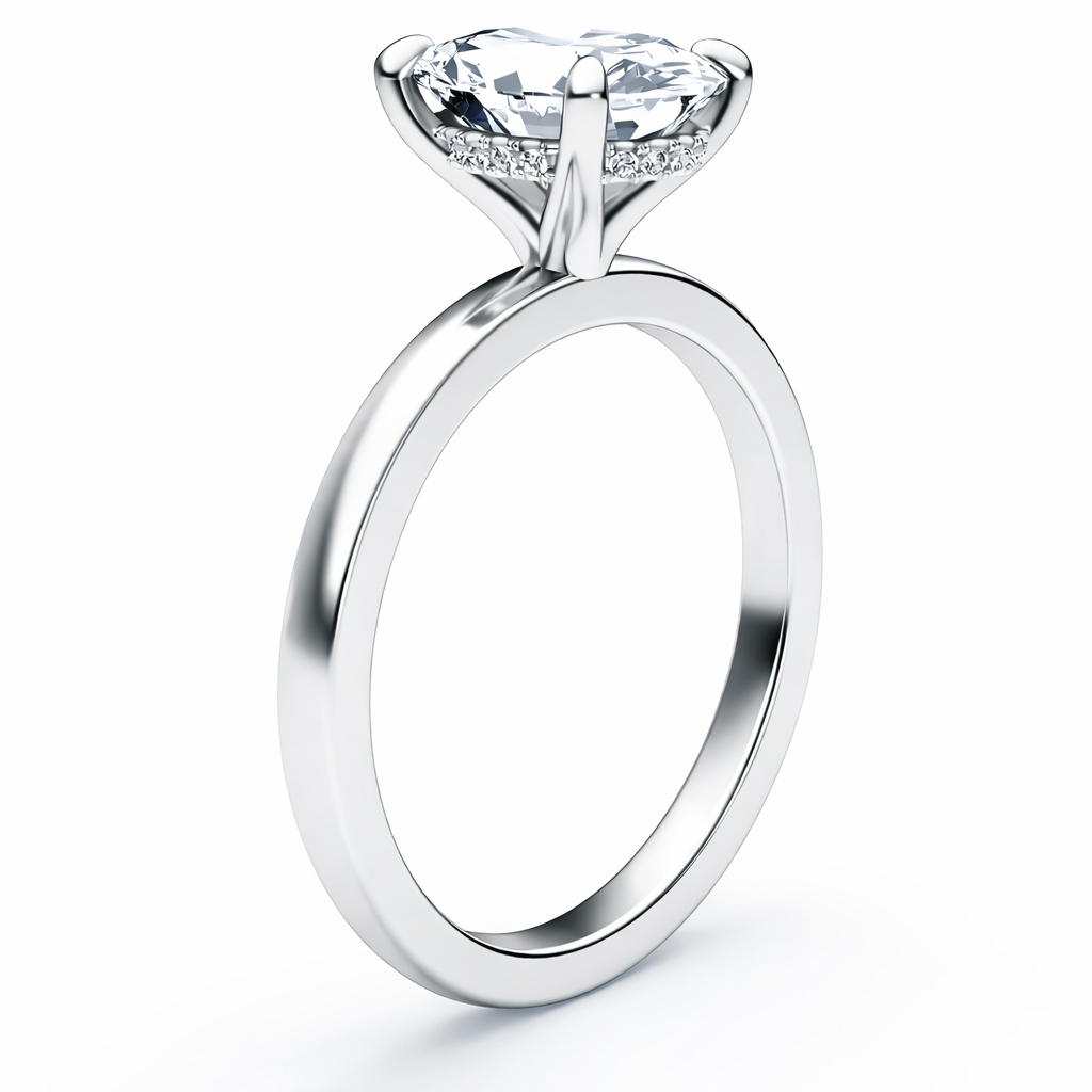 14K Hidden Halo Oval Solitaire Size 6.5