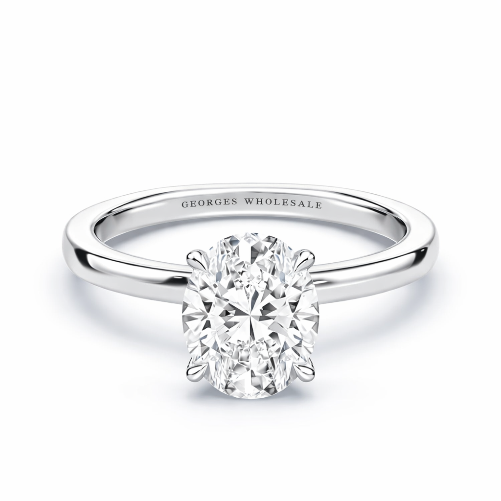 14K Hidden Halo Oval Solitaire Size 6.5