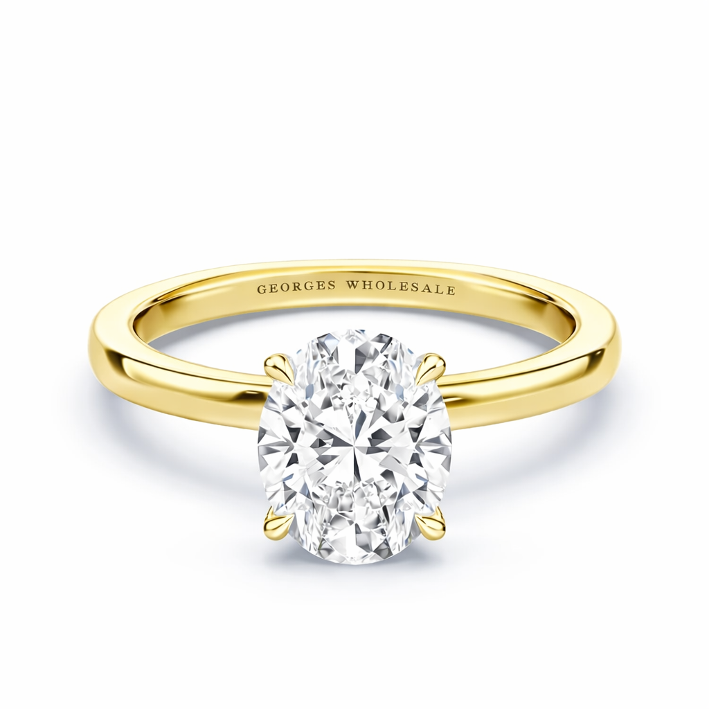 14K Hidden Halo Oval Solitaire Size 6.5