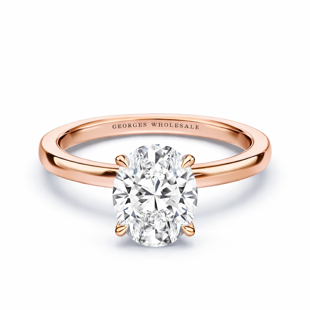 14K Hidden Halo Oval Solitaire Size 6.5